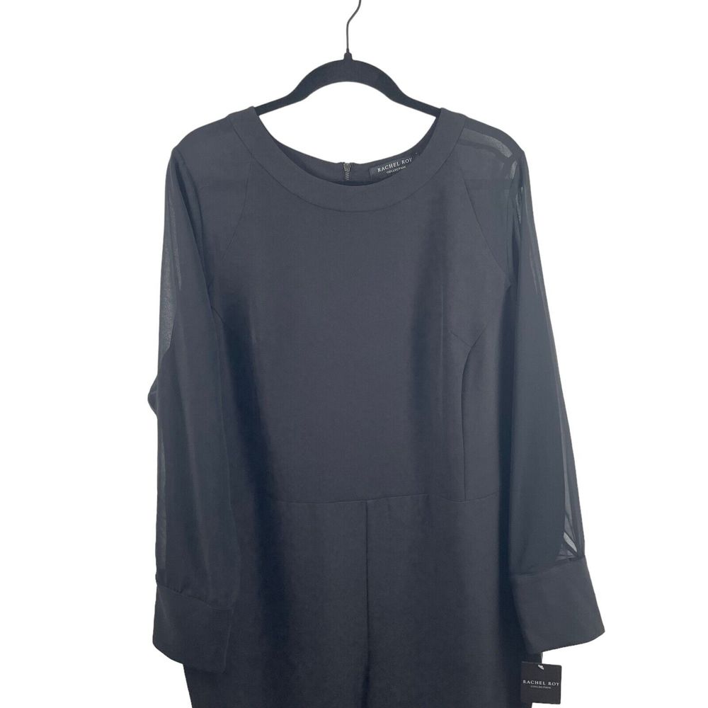 Rachel Roy Collection Jumpsuit Black 18W Polyester Blend Sheer Sleeves